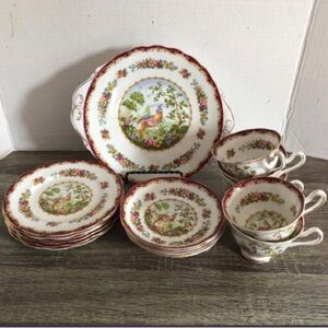 Vtg Royal Albert Chelsea Bird Dessert Set